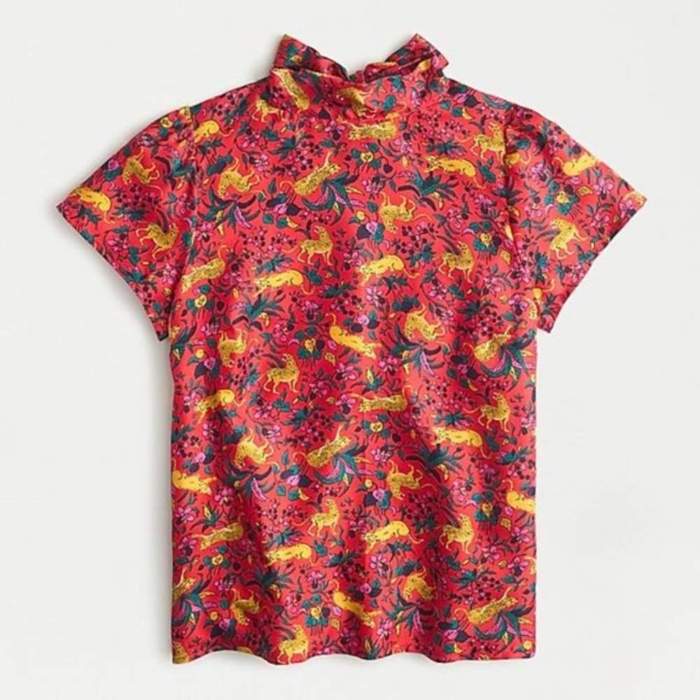 J.Crew Collection silk bow-back top in jungle cat